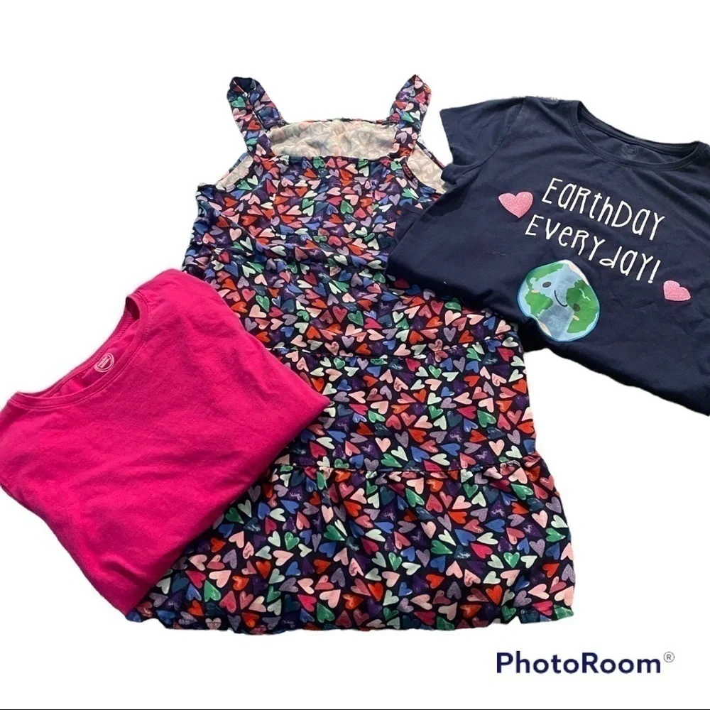 Wonder Nation Big Girls Graphic Heart Dress + Long&Short Sleeve Tees bundle